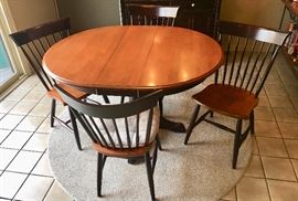 Round wood table w/ one leaf, 4 chairs