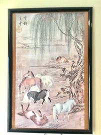 Framed Asian art with horses