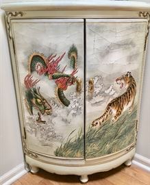White decorated Asian Corner cabinet