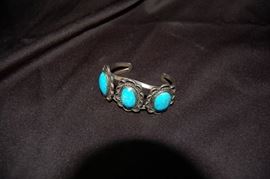 Southwest Native American Silver & Turqouise Cuff Bracelet