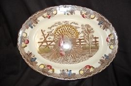 Nice Early Transferware Turkey Platter