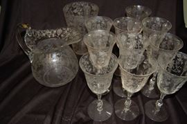 Nice Fostoria Glass Pitcher & Goblets