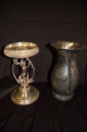 Nice Bride's Basket Holder & Silverplated Vase - Rare