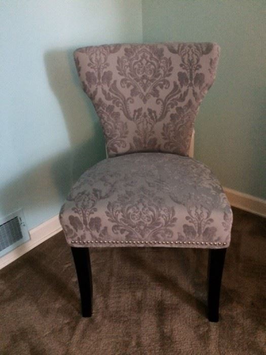 Pair of Contemporary large tufted chairs-grey on grey raised velvet.  