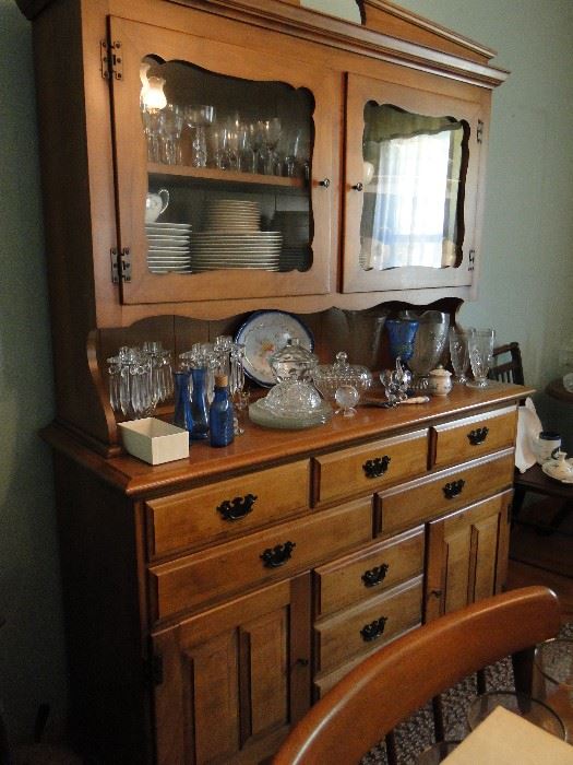 This China Cabinet is filled with beautiful Johann Haviland China, Iris and Herringbone Vase, Pitcher and Glasses