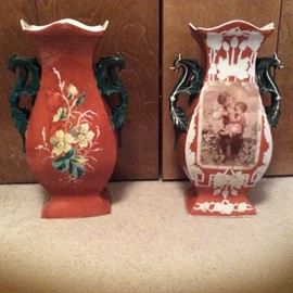 2 old porcelain urns