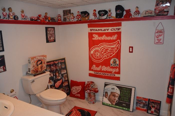 Red Wing items, many from the Stanley Cup victories.