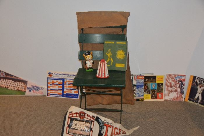 Some of the vintage Detroit Tigers items. The seat is from Tiger/Briggs Stadium in the late 1960's and includes a cover. This seat is extremely rare to find.