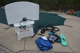 A sample of some of the swimming pool related items for sale. There are more chemicals and accessories for sale not in picture.