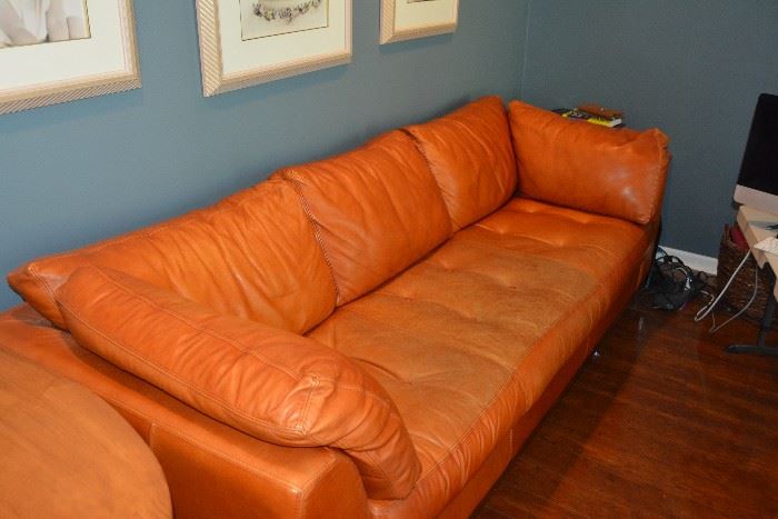 Beautiful tan leather sofa. 8 feet long!