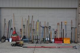A wide array of outdoor tools, including an electric chain saw and tree limb clipper. There is a LOT more items in the garage too.