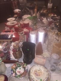 Christmas dishes, serving dishes, candles