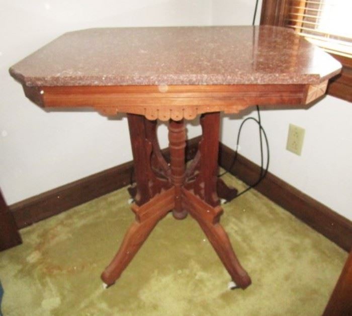Antique parlor table w/ attached marble top