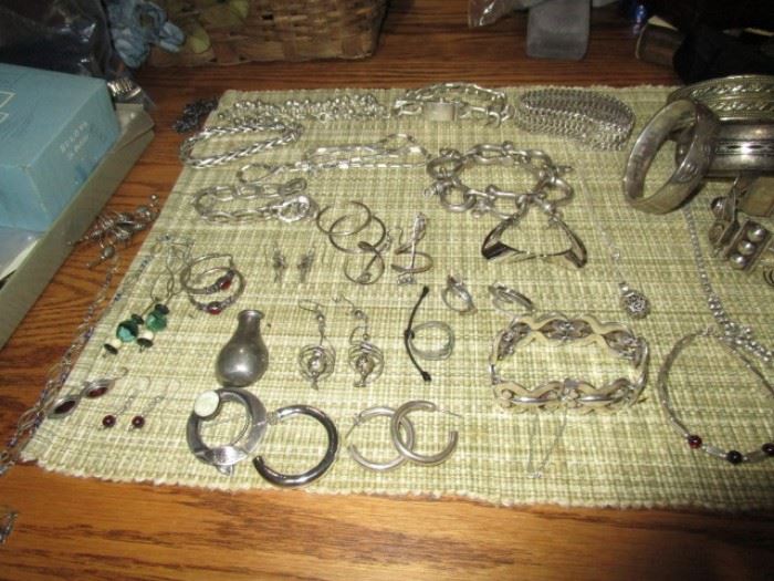 Collection of sterling silver jewelry, bracelets, necklaces, earrings, pins!