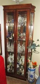 Curio cabinet, large collection of collectible glass, bells, collectible figurines, etc.