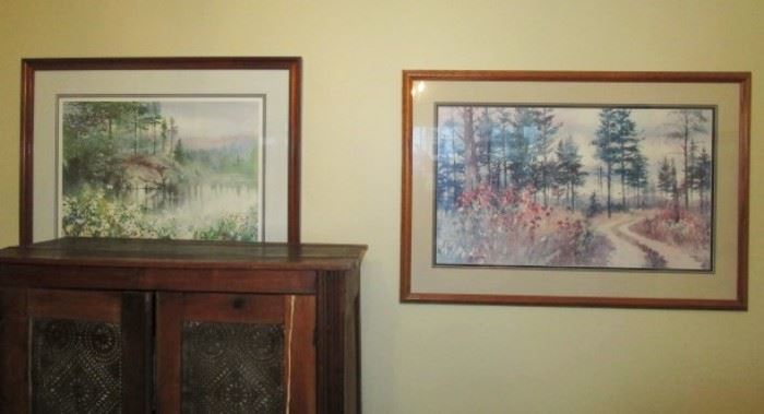 Signed prints, framed under glass