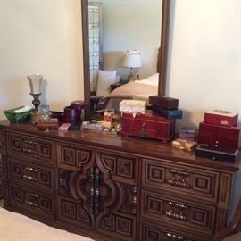 A lot of storage  - this dresser and mirror match the king size bed set.