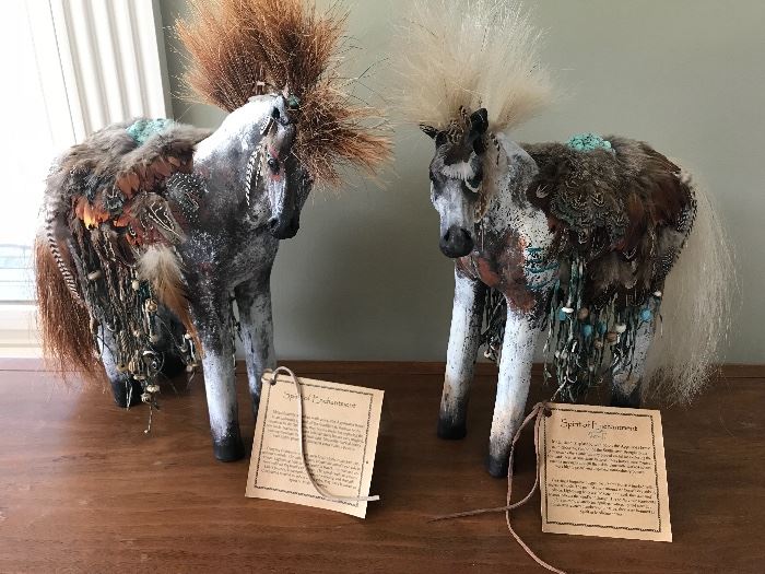 Artist designed horses by Misha Malpica. Her realistic clay sculptures displays the dignity and tribal traditions of tribal people. Her work has been on display at various museums. 