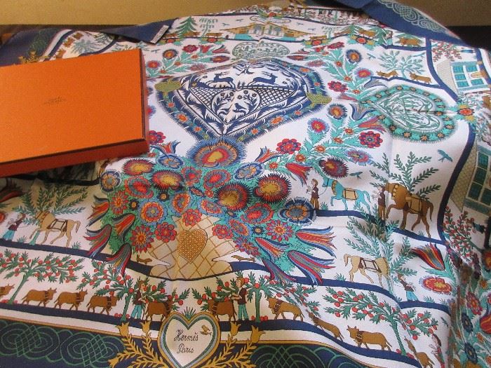Hermes and other silk designer scarves