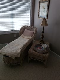 wicker chaise and side table