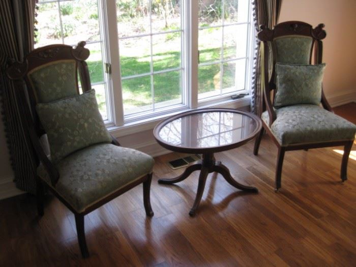 Victorian side chairs, oval pedestal table