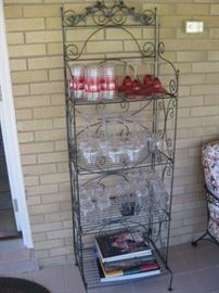 Metal bakers rack, outdoor beverage tumblers and stems