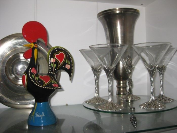 Martini set and silver plate items