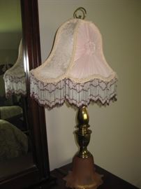 Vintage lamp with custom beaded shade