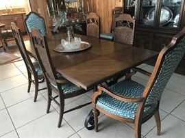 Nice Large Spanish Style Dining Room Set with Matching Buffet  China Cabinet