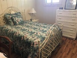 Iron Bed and Wicker Dresser