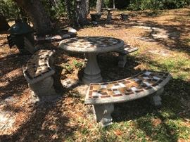 Mosaic Concrete Table and Benches 