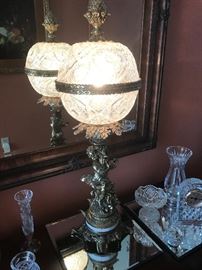 Exquisite Cut Glass Cherub Lamp!
