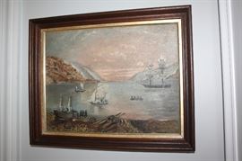 This small painting is from Maine painted by the Grandmother of the  owner