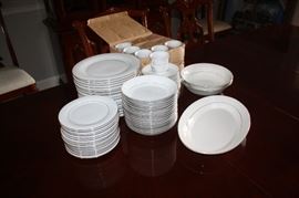Nice vintage white 12 place setting china with gold rim