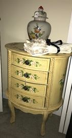 Darling handpainted oval piece, ginger jar, handtowels