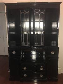 Gorgeous Antique Black Lacquer Cabinet, Writing Desk
