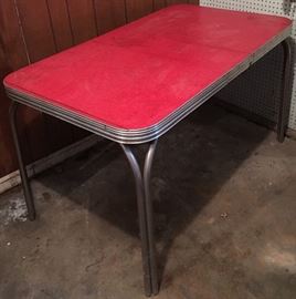 Red & Chrome Mid Century Formica Kitchen Table