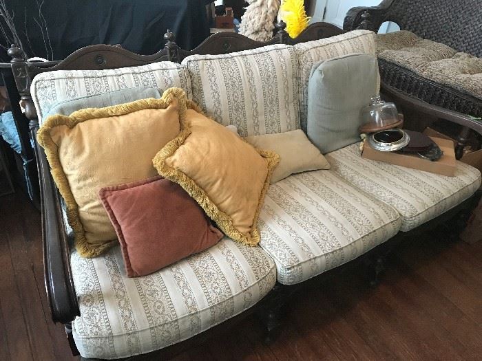 Vintage Solid Wood Couch with Matching Chair