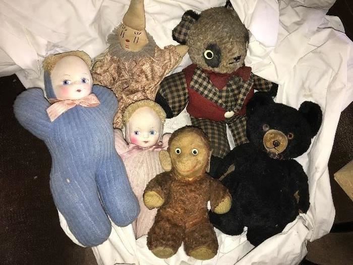 Vintage dolls and stuffed animals