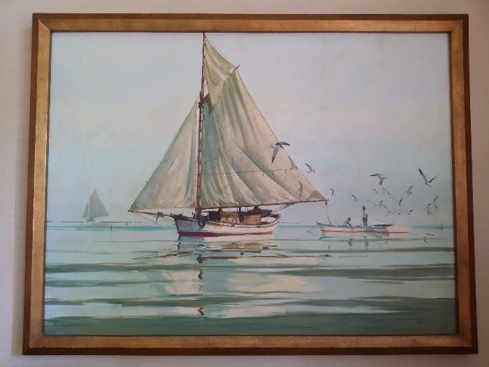 Sailboats by Barnes, 24 X 36 oil
