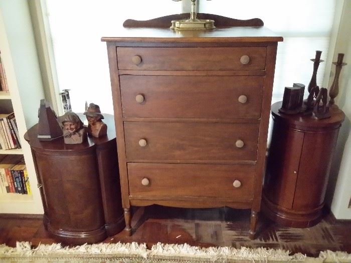 Vintage chest & lamp tables, vintage bookends