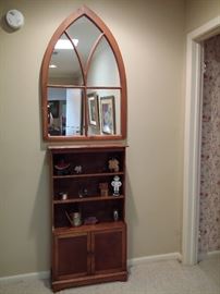 Antique child's cabinet & cathedral style mirror