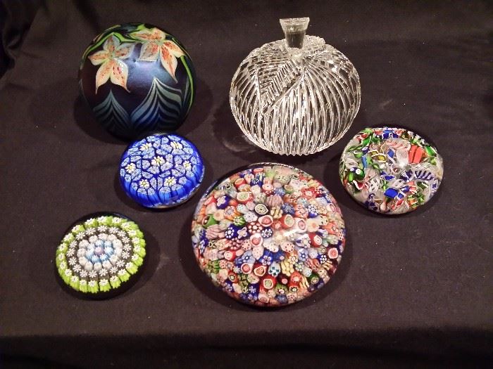 Paperweights are Baccarat, Waterford, Orient & flume, Murano, & St. Louis glass