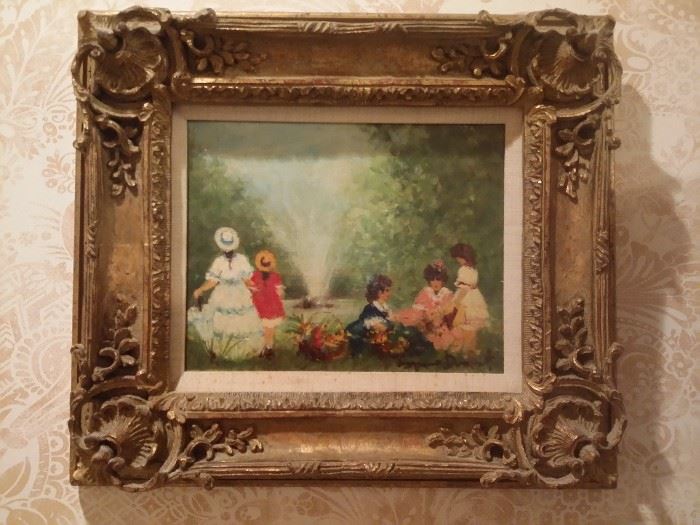 Children's picnic by Demest, 8x10 oil on canvas