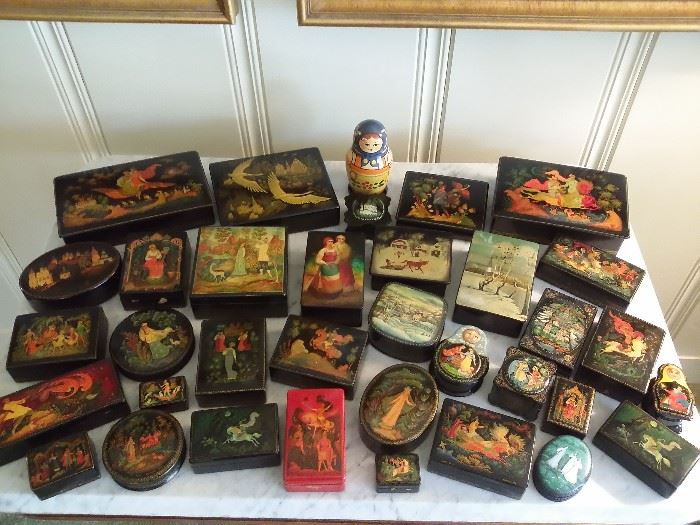More of Mrs. Pratt's collection of hand painted Russian lacquer boxes