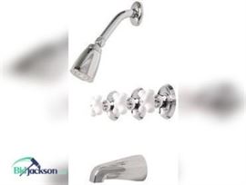 Premier Tub and Shower faucet with white cross handles