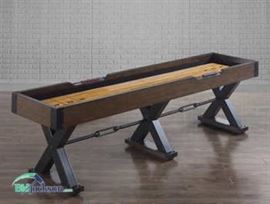 Vintage 9ft shuffleboard that is brand new.  It is truly one of the finest pieces of gaming furniture that you'll find.   Fully assembled so that you can pick up and start playing immediately!