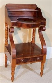 079b  Mahogany Empire wash stand with burl trim, 36 in. T, 18 in. W, 16 in. D.