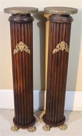 092a  Pair column style pedestals with brass trim and feet, 40 in. T, 10 in. Dia.