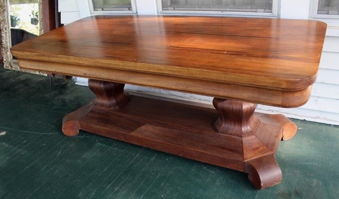 101a  Large mahogany Empire library table or desk with scroll feet and double pedestal, 29 in. T, 72 in. W, 34 in. D.